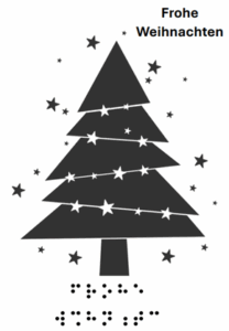 Sternenweihnachtsbaum Text: Frohe Weihnachten mit Schrift und Braille